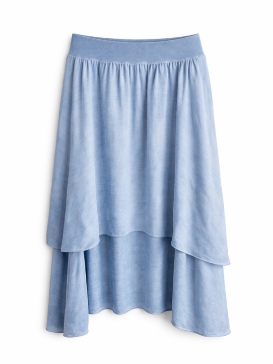 CHARLIE B Dresses & Skirts - Charlie B XL Tiered Skirt NWT Blue Chambray Made in Italy Flowy Boho Coastal
